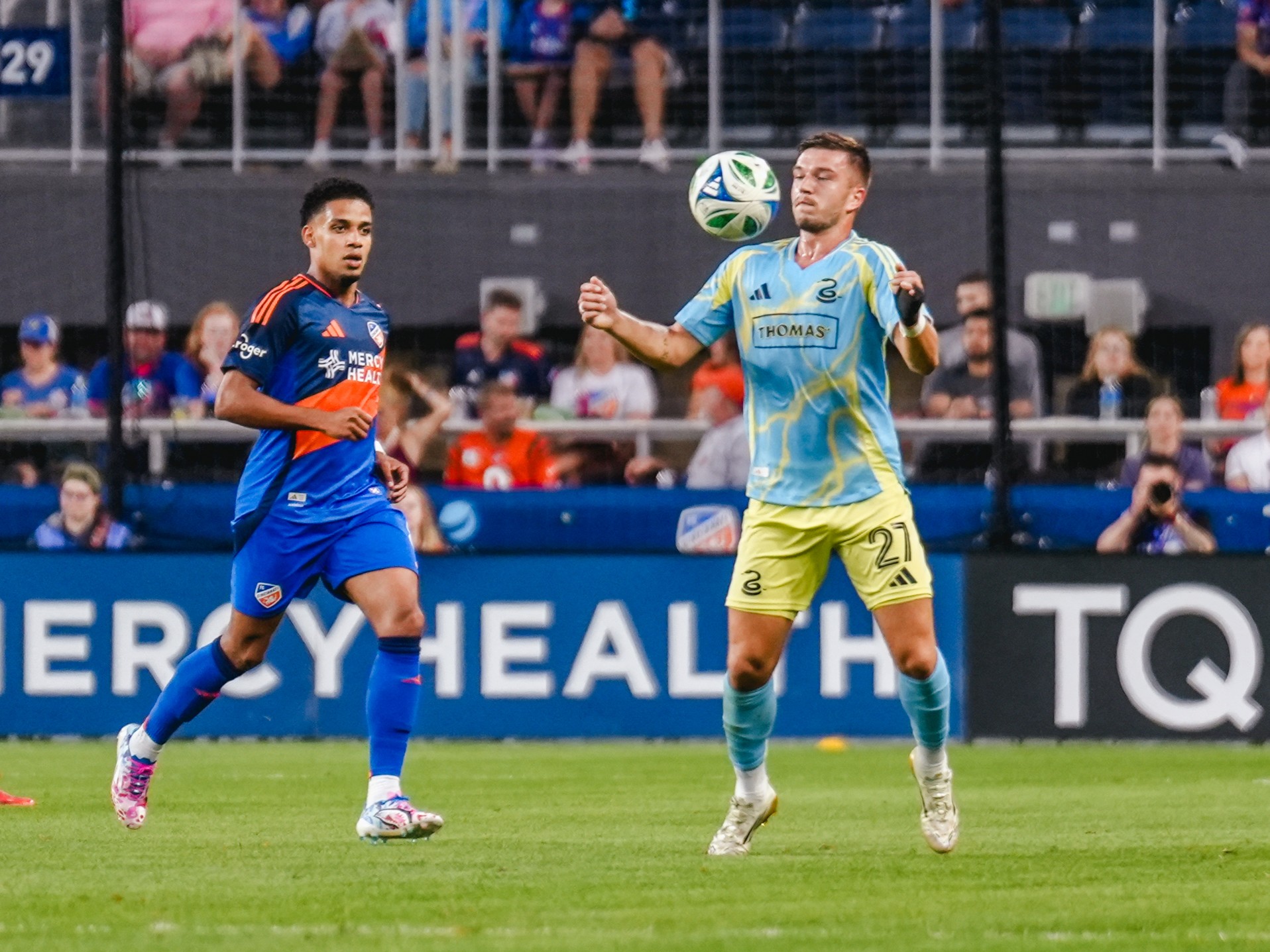 Union defender Kai Wagner receives a pass during the Aug. 30 game against FC Cincinnati. (COURTESY OF THE PHILADELPHIA UNION)
