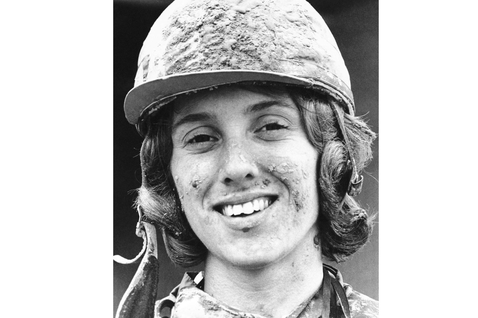 FILE – Jockey Diane Crump sports a mud pack on her cap and face after winning a Kentucky Derby race riding Right Sean, in Louisville, Kentucky, May 2, 1970. Crump, who in 1969 became the first woman to ride professionally in a horse race and a year later became the first female jockey in the Kentucky Derby, died Thursday, Jan. 1, 2026. She was 77. (AP Photo, File)
