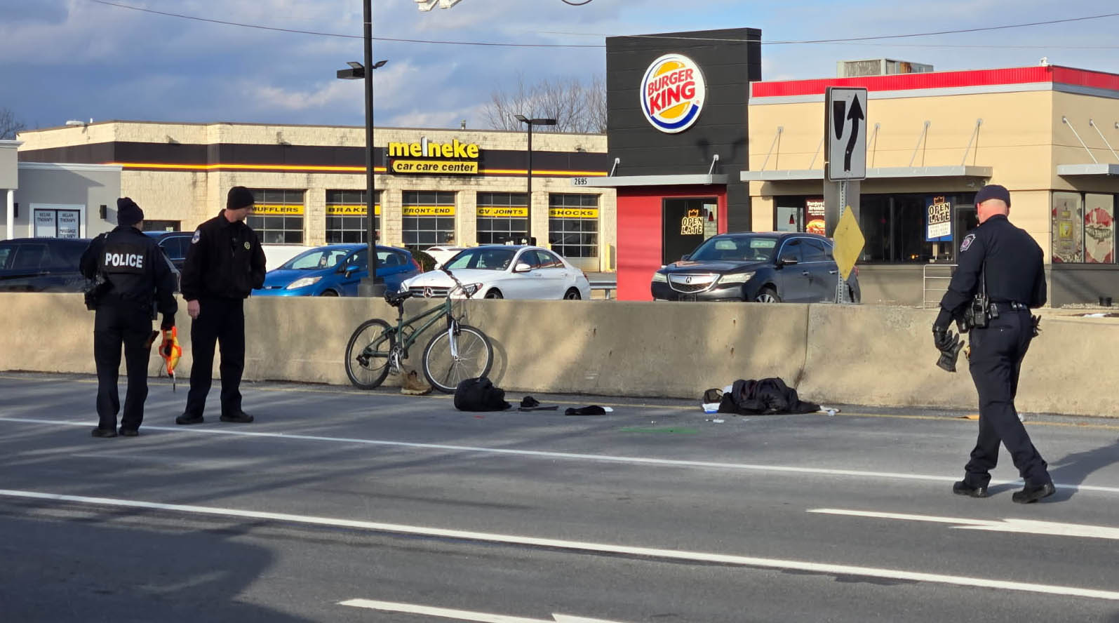 A crash involving a pedestrian Wednesday, Dec. 31, 2025, on MacArthur Road near Sutler Drive, which is between the MacArthur Town Centre and MacArthur Commons in Whitehall Township, is causing a road closure according to Lehigh County 911. (Dennis Wetherhold Jr./Special to The Morning Call)
